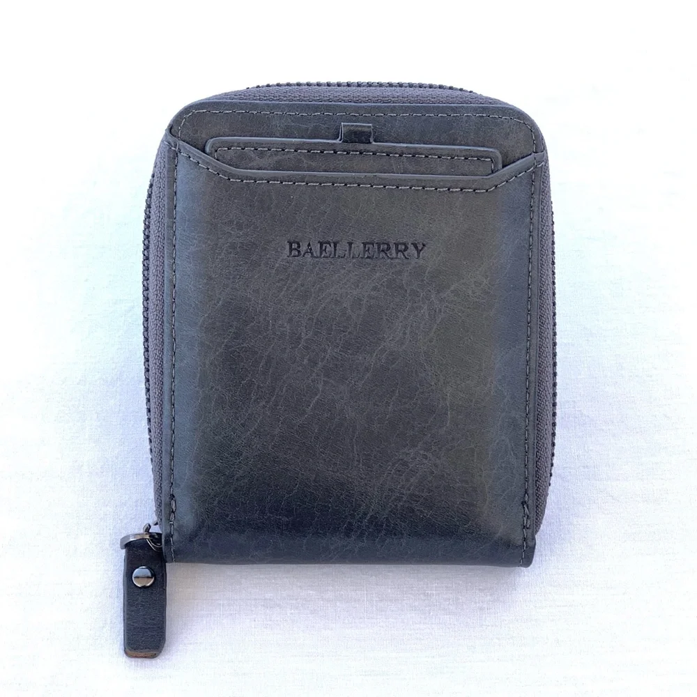 BAELLERRY Gray Bifold Zip Travel PU Leather Wallet with Removable ID Slide Case
